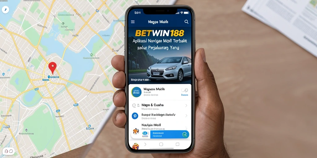 Screenshot aplikasi BETWIN188 menunjukkan antarmuka Navigasi Mobil yang intuitif.