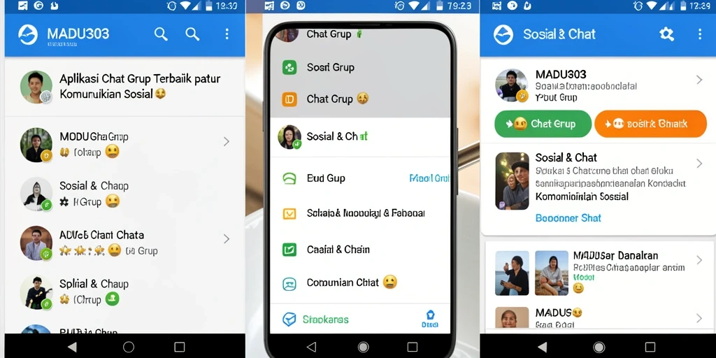 Tampilan utama MADU303 yang menampilkan grup chat aktif dan interaksi pengguna.