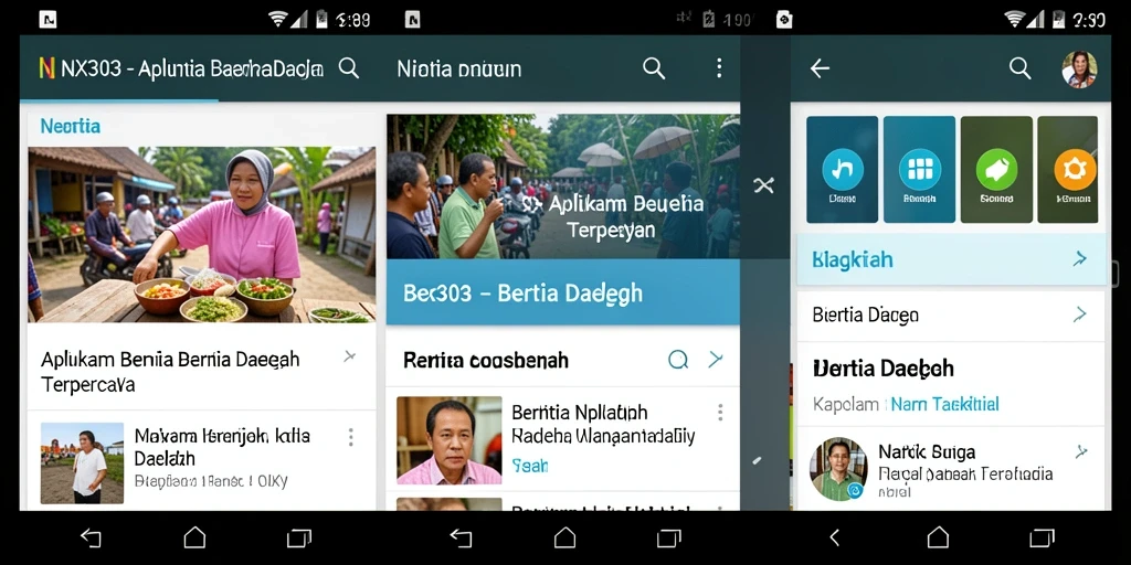 Screenshot NX303 menunjukkan antarmuka aplikasi berita daerah yang informatif.