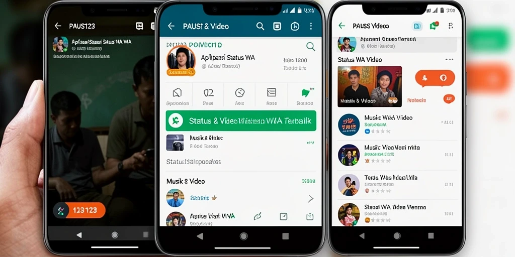 Tampilan antarmuka aplikasi PAUS123 untuk status WA Video.