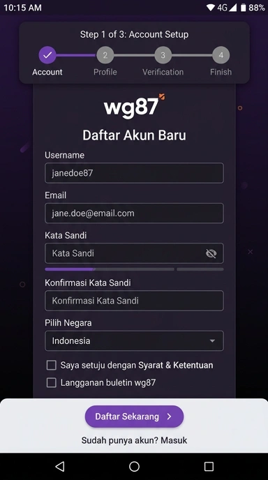 Buat Akun Baru di wg87 untuk Android
